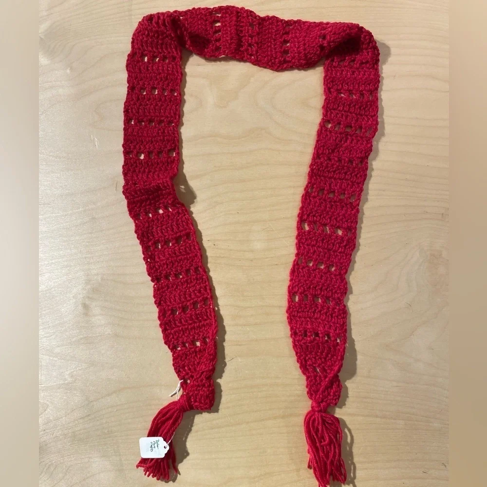 Handcrafted Red Crochet Skinny  Scarf (OT)